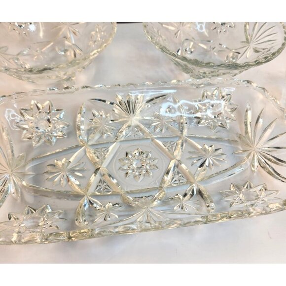 Vintage Serving Dish & 4 Matching Bowls Set Anchor Hocking Star of David Clear P - Picture 4 of 13